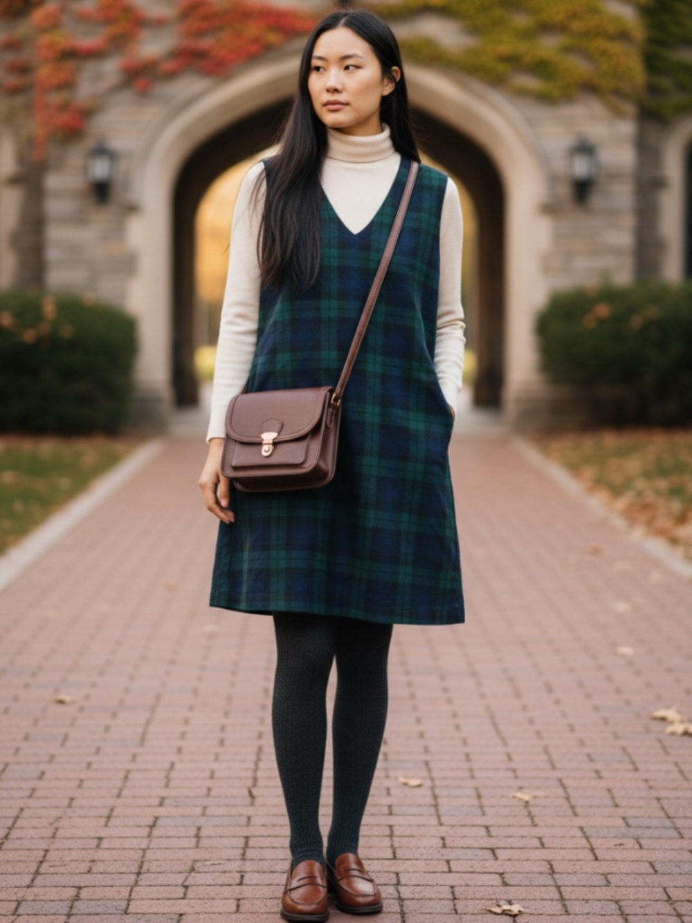 Vtg 90s Karen Scott Midi Jumper Dress Sz 16 XL 1X Tartan Plaid Blue Green Preppy